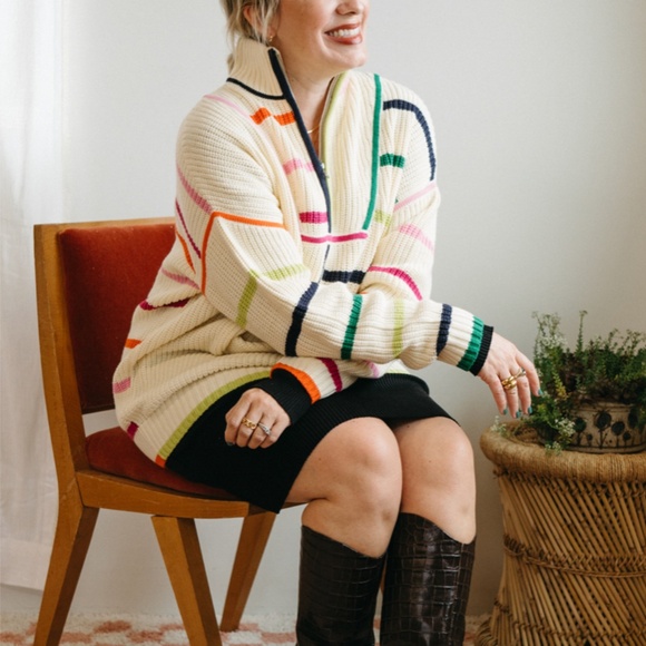 NEW STAUD Hampton Sweater - Cream Rainbow Multi - Picture 4 of 13